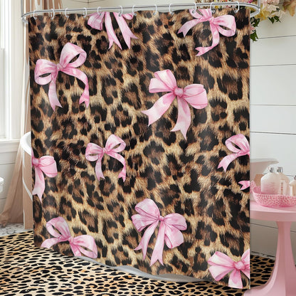 Cheetah Print Shower Curtain 60x72 Pink Bow Bathroom Decor