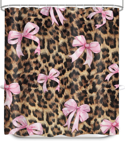 Cheetah Print Shower Curtain 60x72 Pink Bow Bathroom Decor