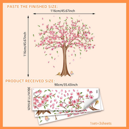 Large Tree Wall Decals Pink Peach Blossom Treer Wall Stickers Peel and Stick Removable Wall Art Decals DIY Vinyl Green Trees Home Decor for Bedroom Kids Bedroom Sofa TV Background