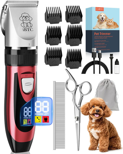 iBTC Dog Shaver Clippers Low Noise Rechargeable Cordless Electric Quiet Hair Clippers Set for Dogs Cats Pets Features a Ceramic Blade Head that is Removable (red)