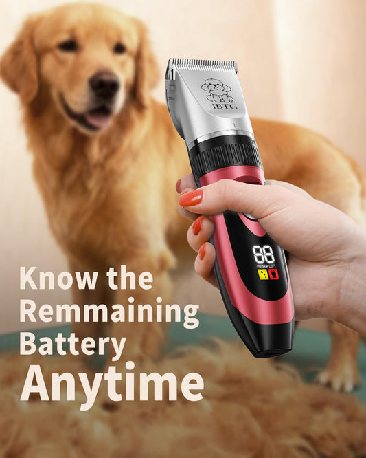 iBTC Dog Shaver Clippers Low Noise Rechargeable Cordless Electric Quiet Hair Clippers Set for Dogs Cats Pets Features a Ceramic Blade Head that is Removable (red)
