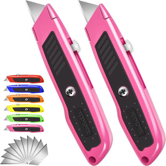 Box Cutter, 2 Pack Pink Utility Knife, Razor Knife, Box Opener