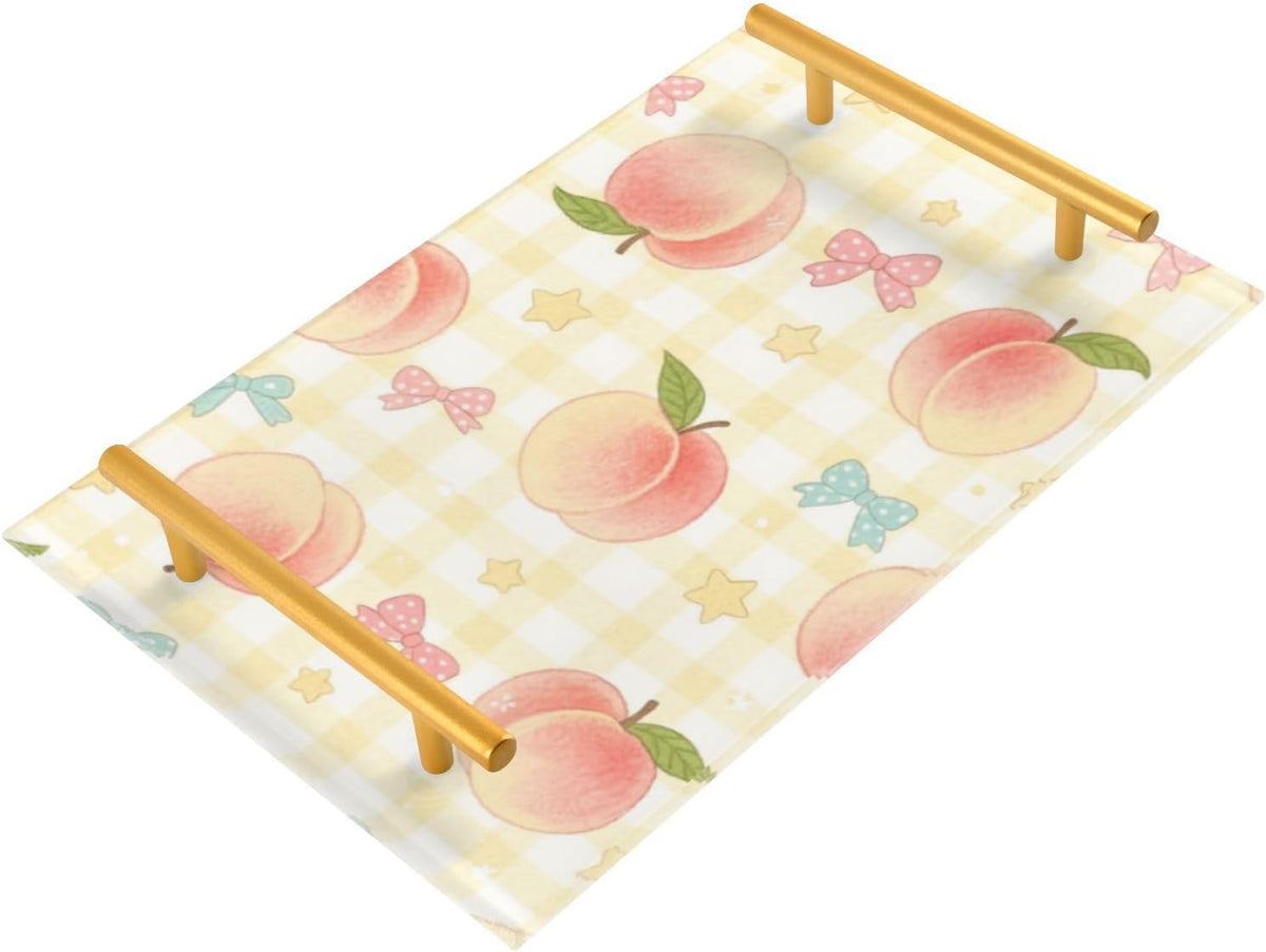 Cute Pink Peaches Decorative Bed Tray with Handles Trays for Eating On for Jewelry Perfume for Modern Serving bandeja Rectangular decorativa para cocina