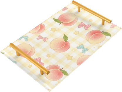 Cute Pink Peaches Decorative Bed Tray with Handles Trays for Eating On for Jewelry Perfume for Modern Serving bandeja Rectangular decorativa para cocina