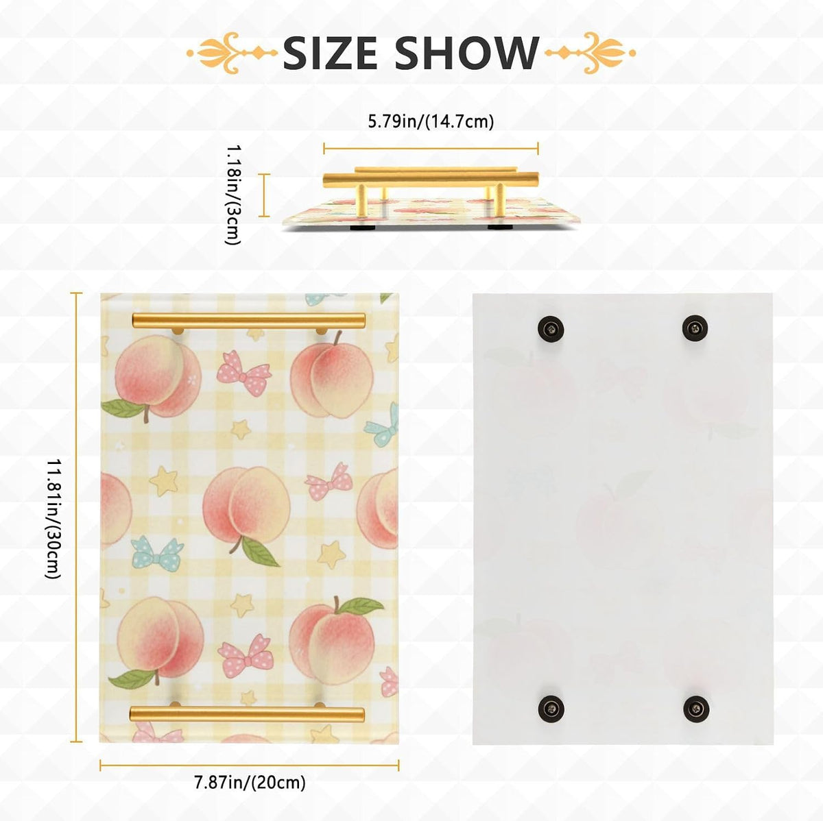 Cute Pink Peaches Decorative Bed Tray with Handles Trays for Eating On for Jewelry Perfume for Modern Serving bandeja Rectangular decorativa para cocina