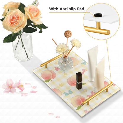 Cute Pink Peaches Decorative Bed Tray with Handles Trays for Eating On for Jewelry Perfume for Modern Serving bandeja Rectangular decorativa para cocina