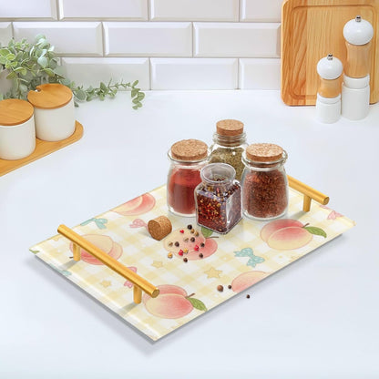 Cute Pink Peaches Decorative Bed Tray with Handles Trays for Eating On for Jewelry Perfume for Modern Serving bandeja Rectangular decorativa para cocina