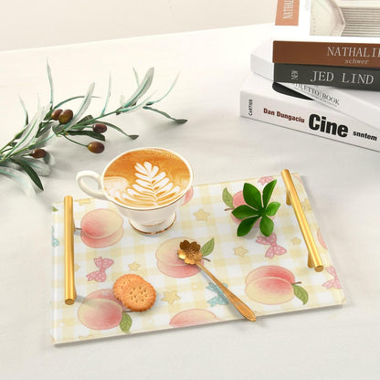 Cute Pink Peaches Decorative Bed Tray with Handles Trays for Eating On for Jewelry Perfume for Modern Serving bandeja Rectangular decorativa para cocina