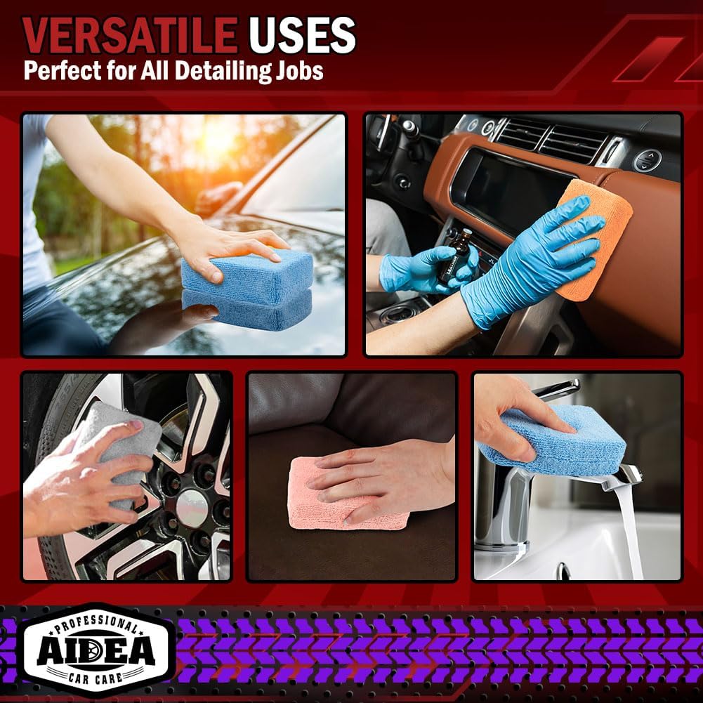 AIDEA Microfiber Applicator Pads-8 Pack, Car Wash Sponge, Pink