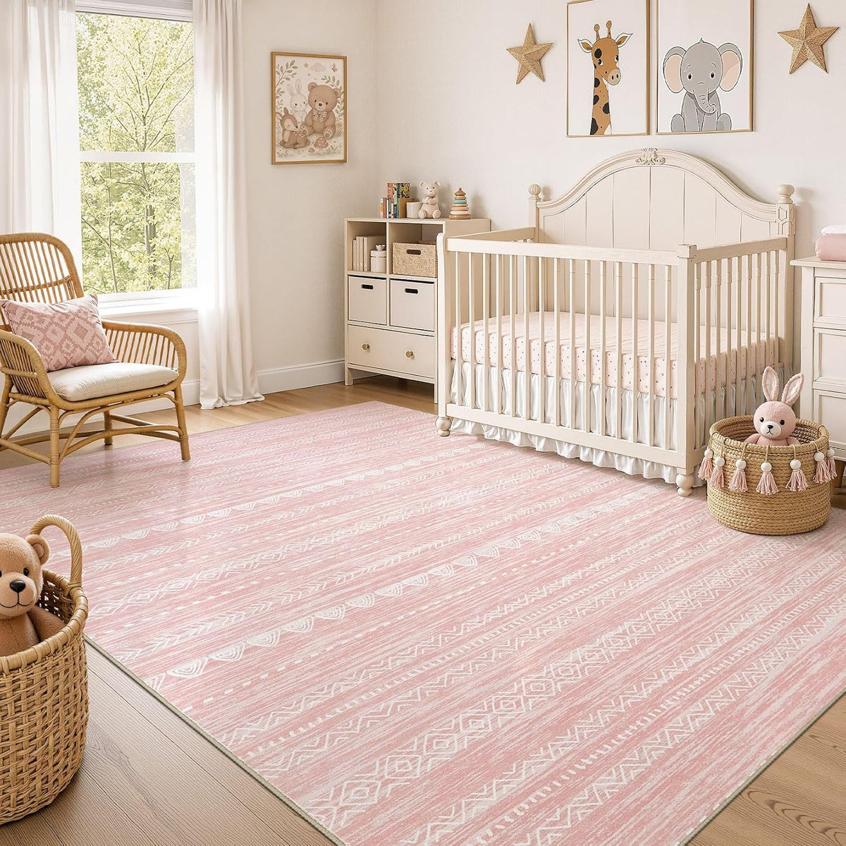 Nakagishi Boho 5x7 Pink Area Rug Living Room Rugs Machine Washable