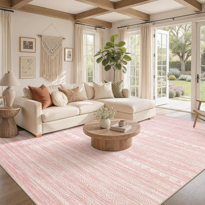Nakagishi Boho 5x7 Pink Area Rug Living Room Rugs Machine Washable