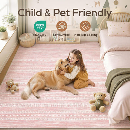 Nakagishi Boho 5x7 Pink Area Rug Living Room Rugs Machine Washable