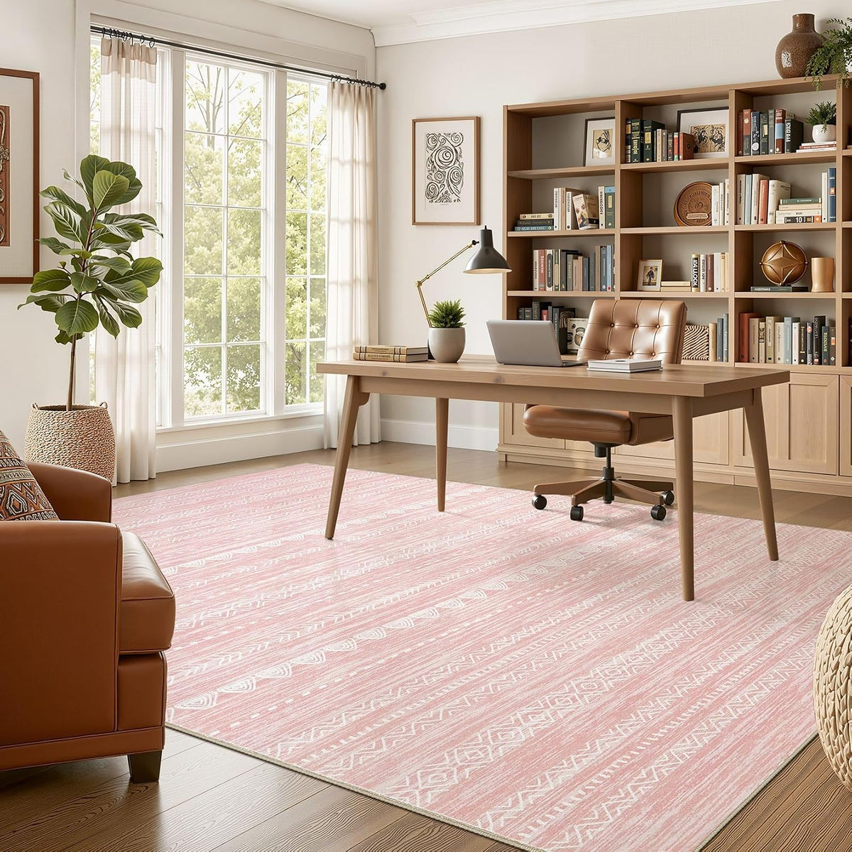 Nakagishi Boho 5x7 Pink Area Rug Living Room Rugs Machine Washable