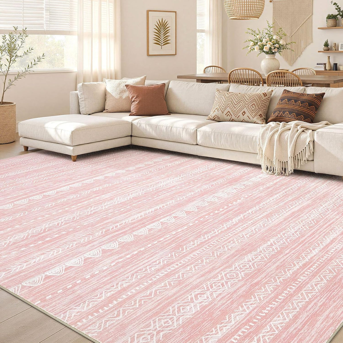 Nakagishi Boho 5x7 Pink Area Rug Living Room Rugs Machine Washable
