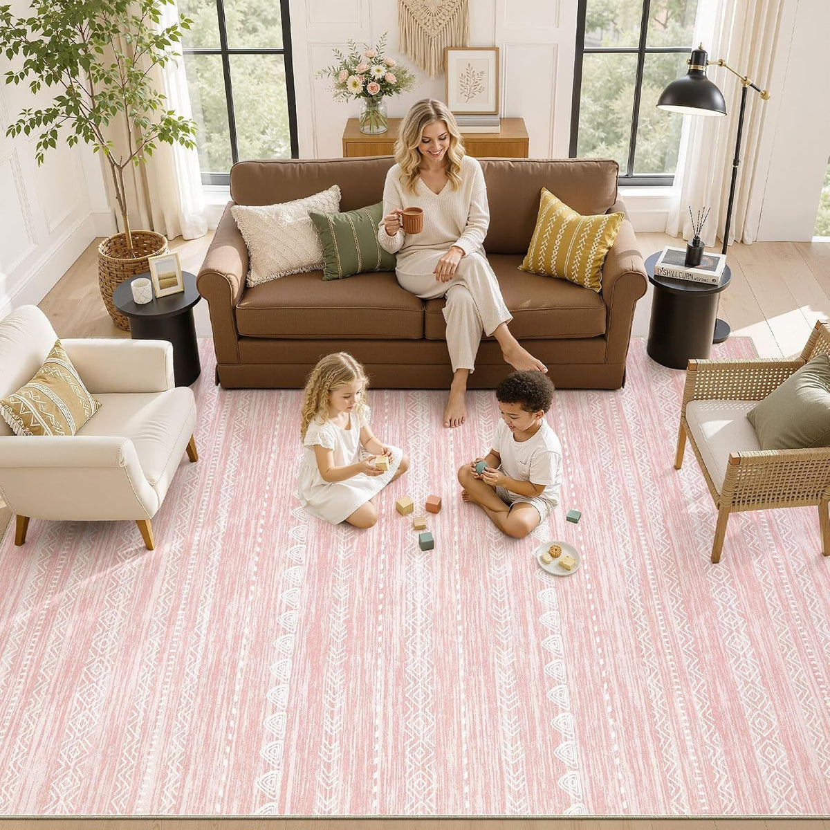 Nakagishi Boho 5x7 Pink Area Rug Living Room Rugs Machine Washable