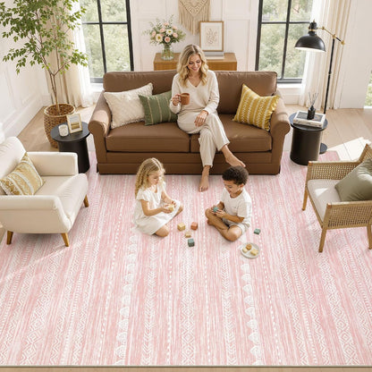 Nakagishi Boho 5x7 Pink Area Rug Living Room Rugs Machine Washable