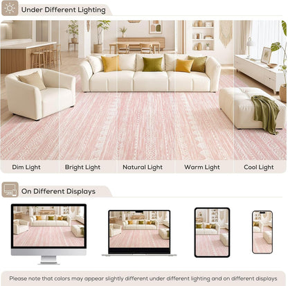 Nakagishi Boho 5x7 Pink Area Rug Living Room Rugs Machine Washable