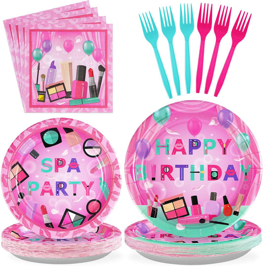 96Pcs Hot Pink Spa Birthday Party Decorations Serves 24