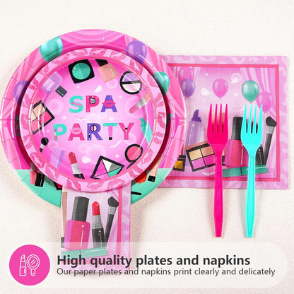 96Pcs Hot Pink Spa Birthday Party Decorations Serves 24
