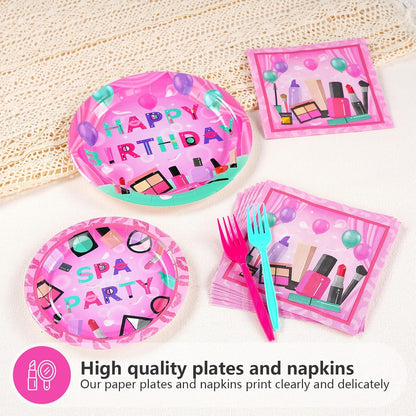96Pcs Hot Pink Spa Birthday Party Decorations Serves 24