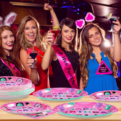 96Pcs Hot Pink Spa Birthday Party Decorations Serves 24