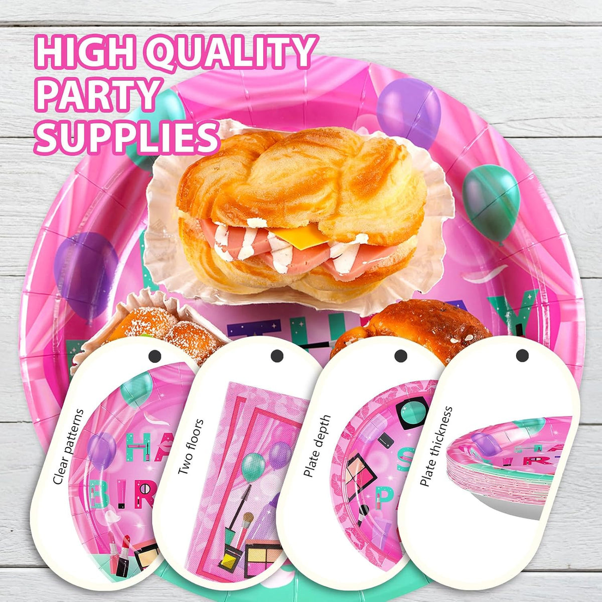 96Pcs Hot Pink Spa Birthday Party Decorations Serves 24