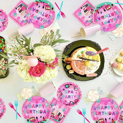 96Pcs Hot Pink Spa Birthday Party Decorations Serves 24