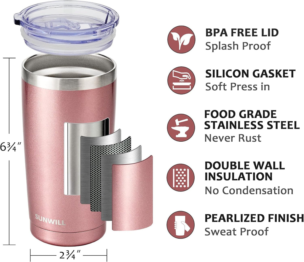 Coffee Tumbler, 20 oz Insulated Travel Mug Stainless Steel