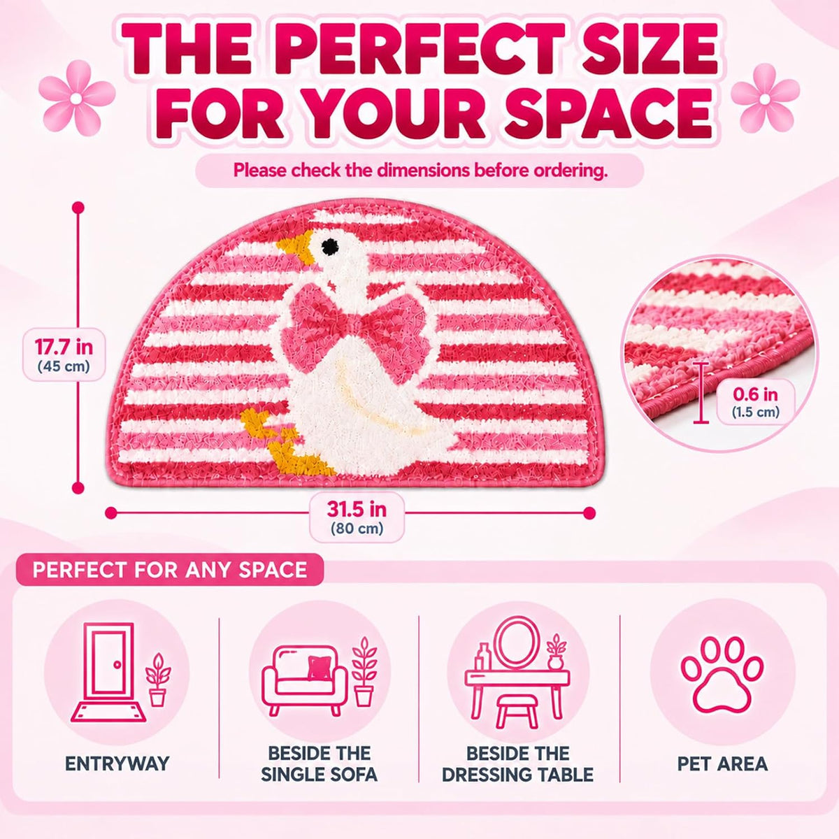 Cute Goose Bow Tufted Bathroom Rug & Kawaii Bath Mat, 17.7"x31.5"