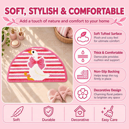 Cute Goose Bow Tufted Bathroom Rug & Kawaii Bath Mat, 17.7"x31.5"