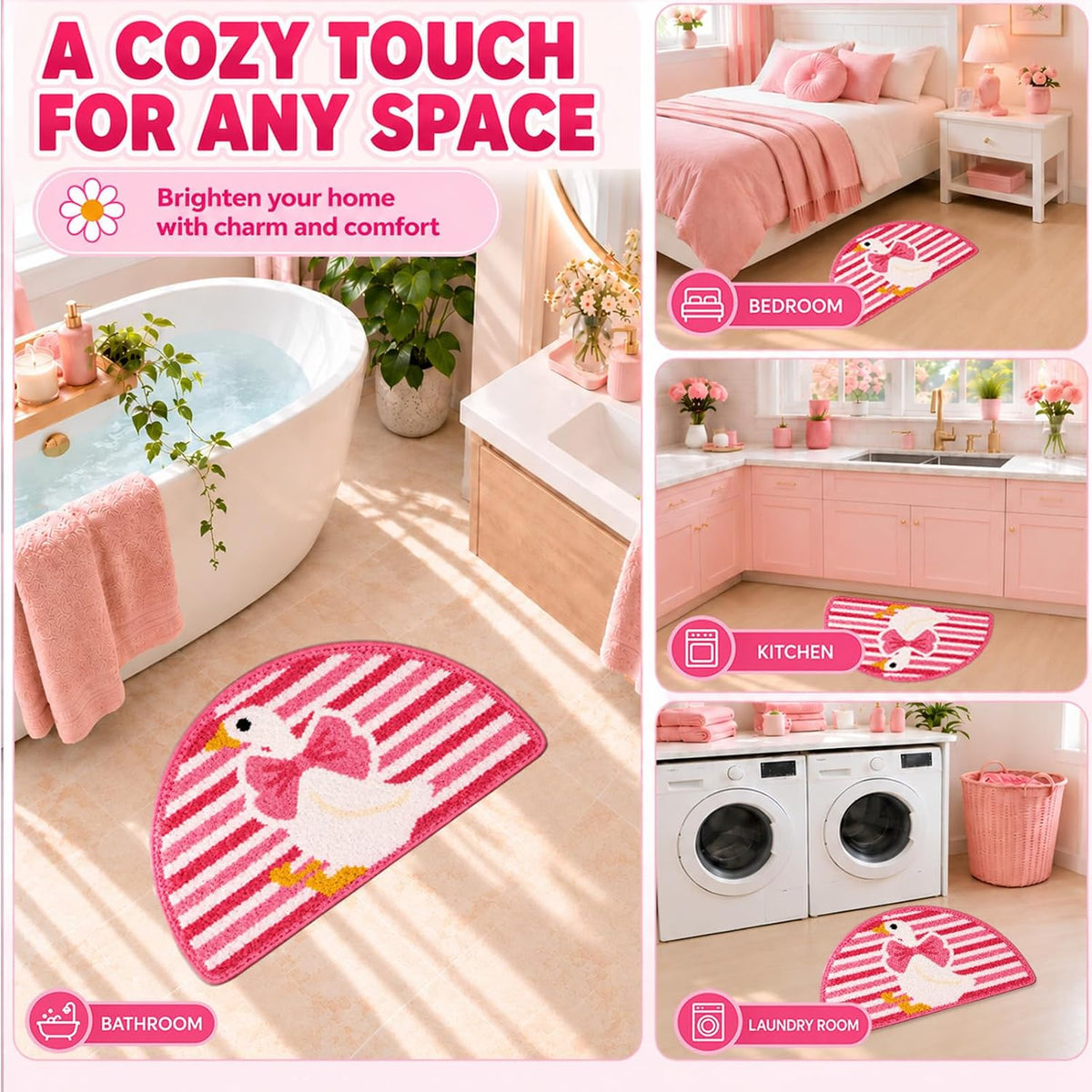 Cute Goose Bow Tufted Bathroom Rug & Kawaii Bath Mat, 17.7"x31.5"