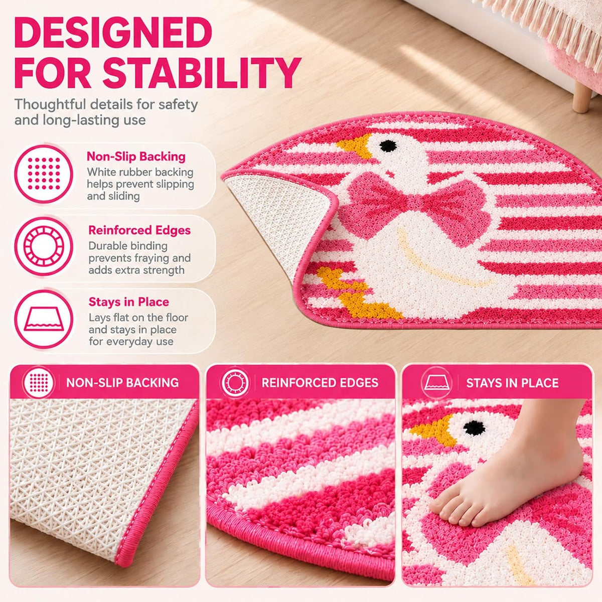 Cute Goose Bow Tufted Bathroom Rug & Kawaii Bath Mat, 17.7"x31.5"