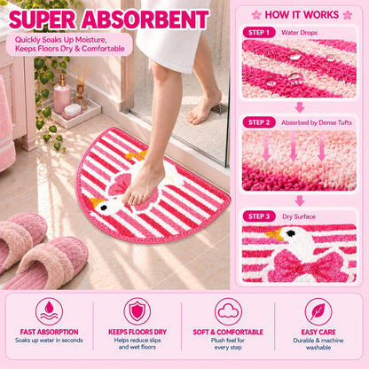Cute Goose Bow Tufted Bathroom Rug & Kawaii Bath Mat, 17.7"x31.5"