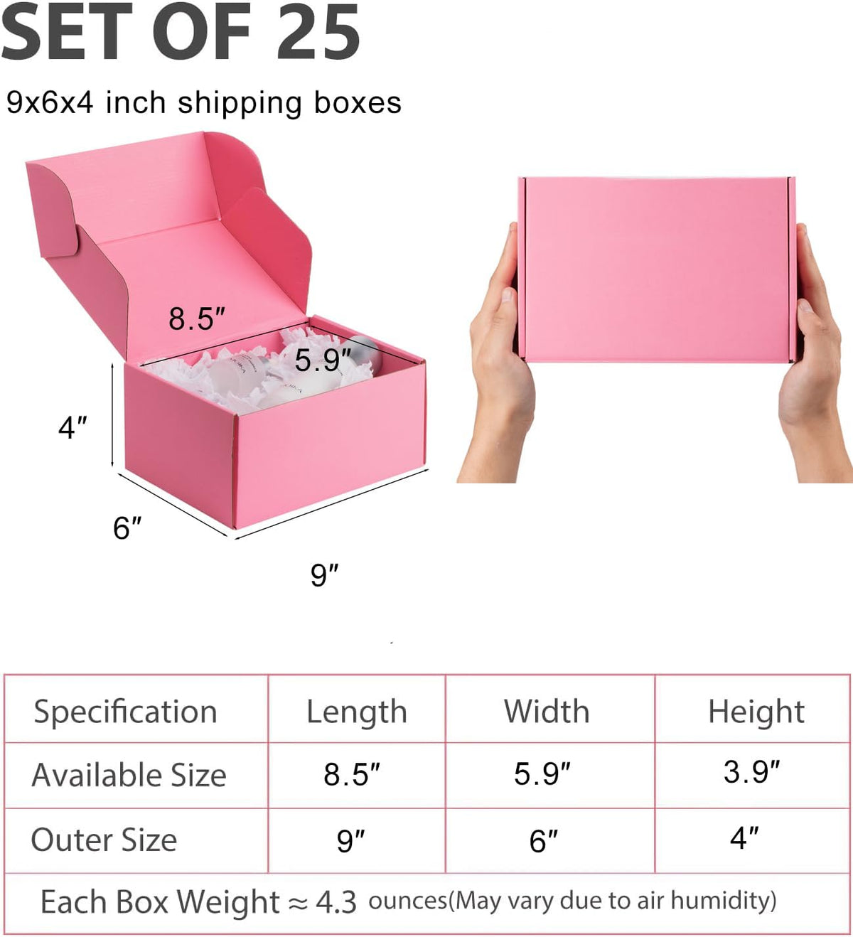 9x6x4 inch Pink Shipping Boxes for Small Business- Set of 25