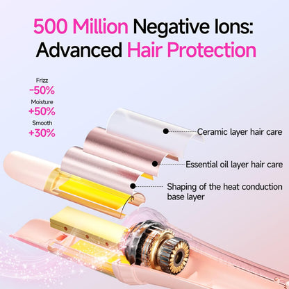 Myhox Auto Curling Iron 1.25", 4 Temp, Rotating Hair Curler for Beach Waves, Ceramic Curling Wand with Anti-Scald & Anti-Tangle for Long Hair, Dual Voltage, Pink