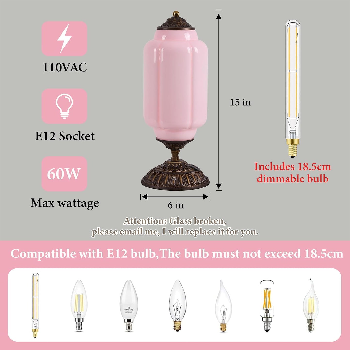 Vintage Milk Glass Table Lamp - 3 Way Dimmable Touch Control - Pink Nightstand Lamps with USB C+A Charging Ports - Single Retro Modern Plug in Bedside Lamp for Living room End Table Bedroom (Bulbx1)