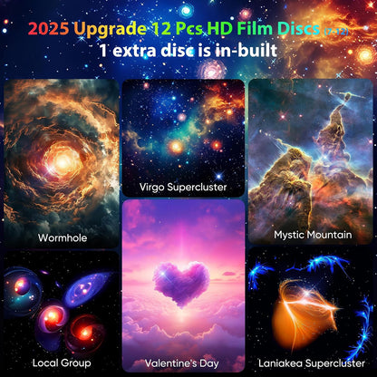 Galaxy Projector for Bedroom, HD Image Star Projector Galaxy Light Adjustable Knob, 12 Film Discs Planetarium Projector for Kids, 360° Rotating 1/2h Timer Simple 4-Button Control Pink