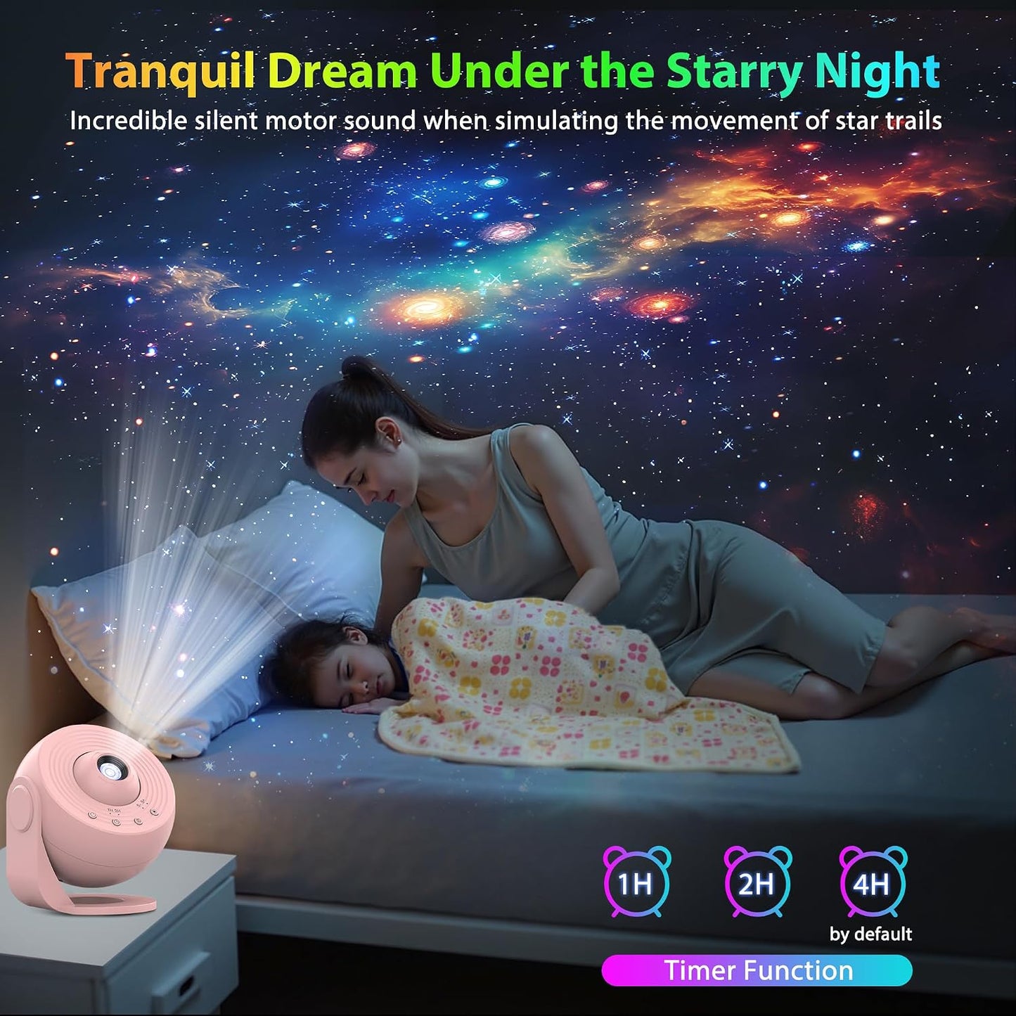 Galaxy Projector for Bedroom, HD Image Star Projector Galaxy Light Adjustable Knob, 12 Film Discs Planetarium Projector for Kids, 360° Rotating 1/2h Timer Simple 4-Button Control Pink