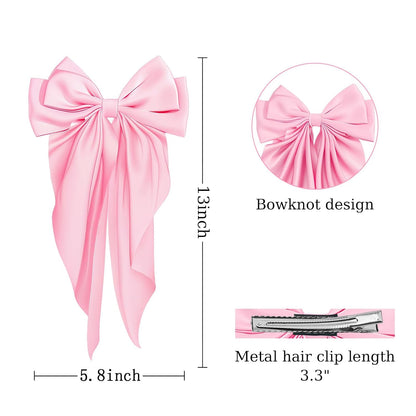 Large Satin Bow Barrettes Clips in Pink - Hair Accessories for Women