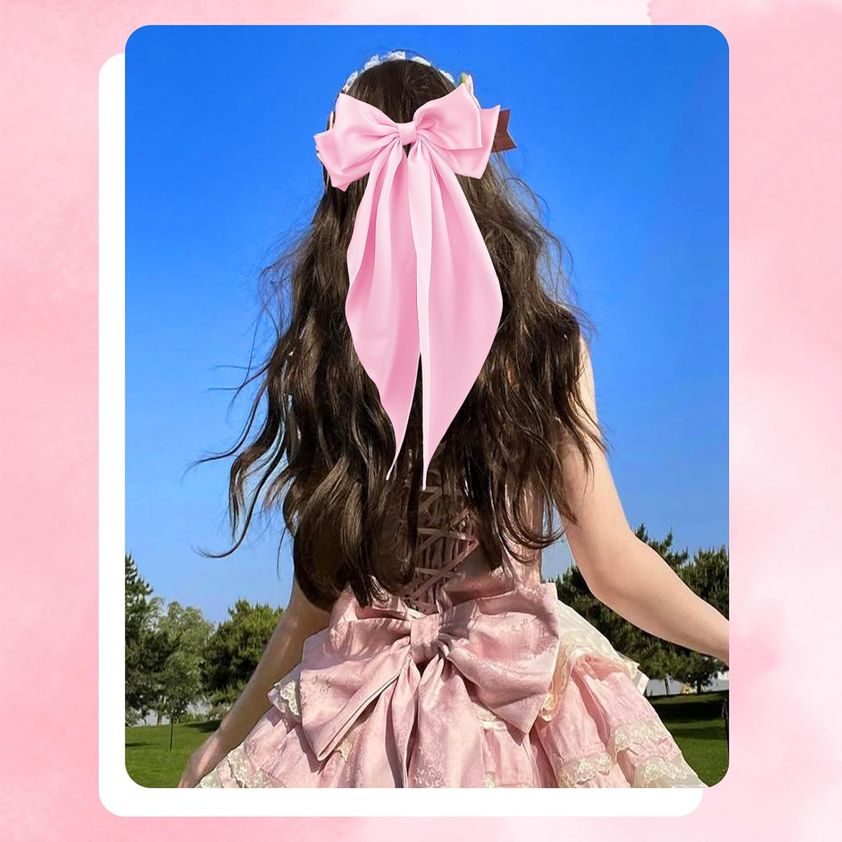 Large Satin Bow Barrettes Clips in Pink - Hair Accessories for Women