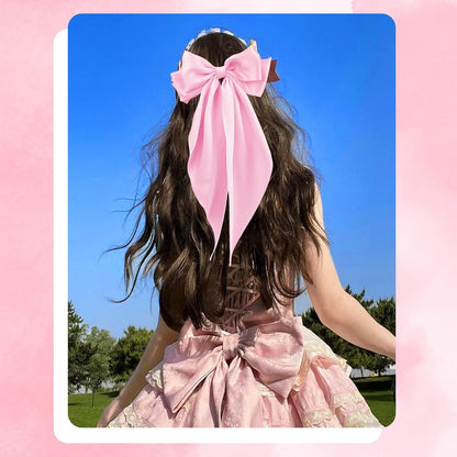 Large Satin Bow Barrettes Clips in Pink - Hair Accessories for Women