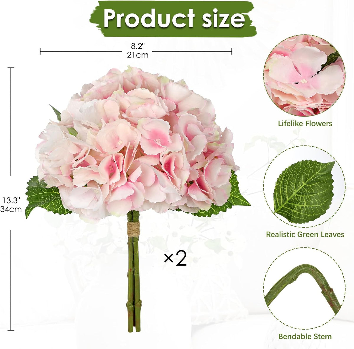 Light Pink Hydrangea Artificial Flowers 6pcs Large Real Touch Faux Hydrangeas Silk Flowers Bouquets Fake Flower with Stems for Home Decor Indoor Wedding Kitchen Centerpiece Table Decorations