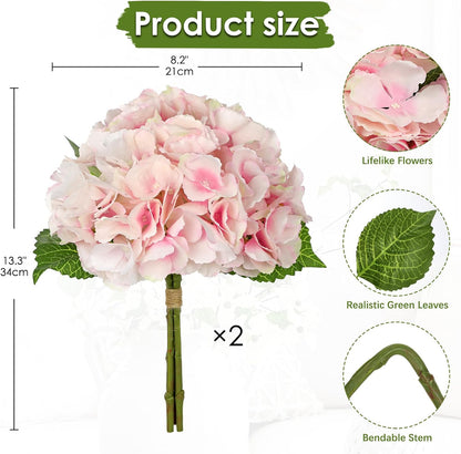 Light Pink Hydrangea Artificial Flowers 6pcs Large Real Touch Faux Hydrangeas Silk Flowers Bouquets Fake Flower with Stems for Home Decor Indoor Wedding Kitchen Centerpiece Table Decorations