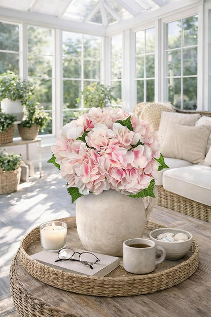 Light Pink Hydrangea Artificial Flowers 6pcs Large Real Touch Faux Hydrangeas Silk Flowers Bouquets Fake Flower with Stems for Home Decor Indoor Wedding Kitchen Centerpiece Table Decorations