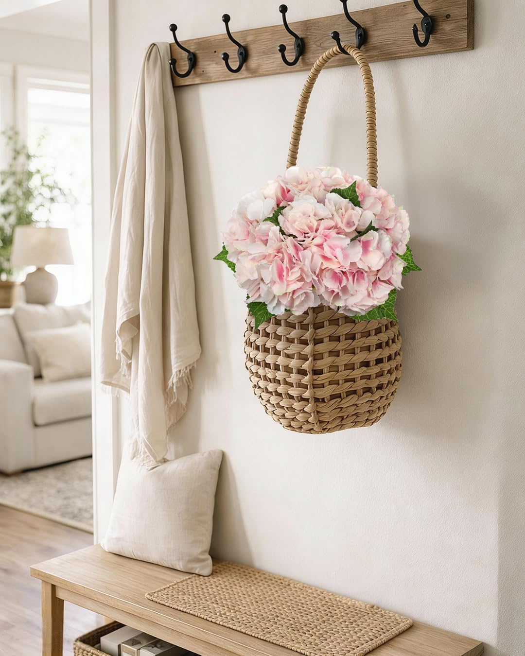 Light Pink Hydrangea Artificial Flowers 6pcs Large Real Touch Faux Hydrangeas Silk Flowers Bouquets Fake Flower with Stems for Home Decor Indoor Wedding Kitchen Centerpiece Table Decorations