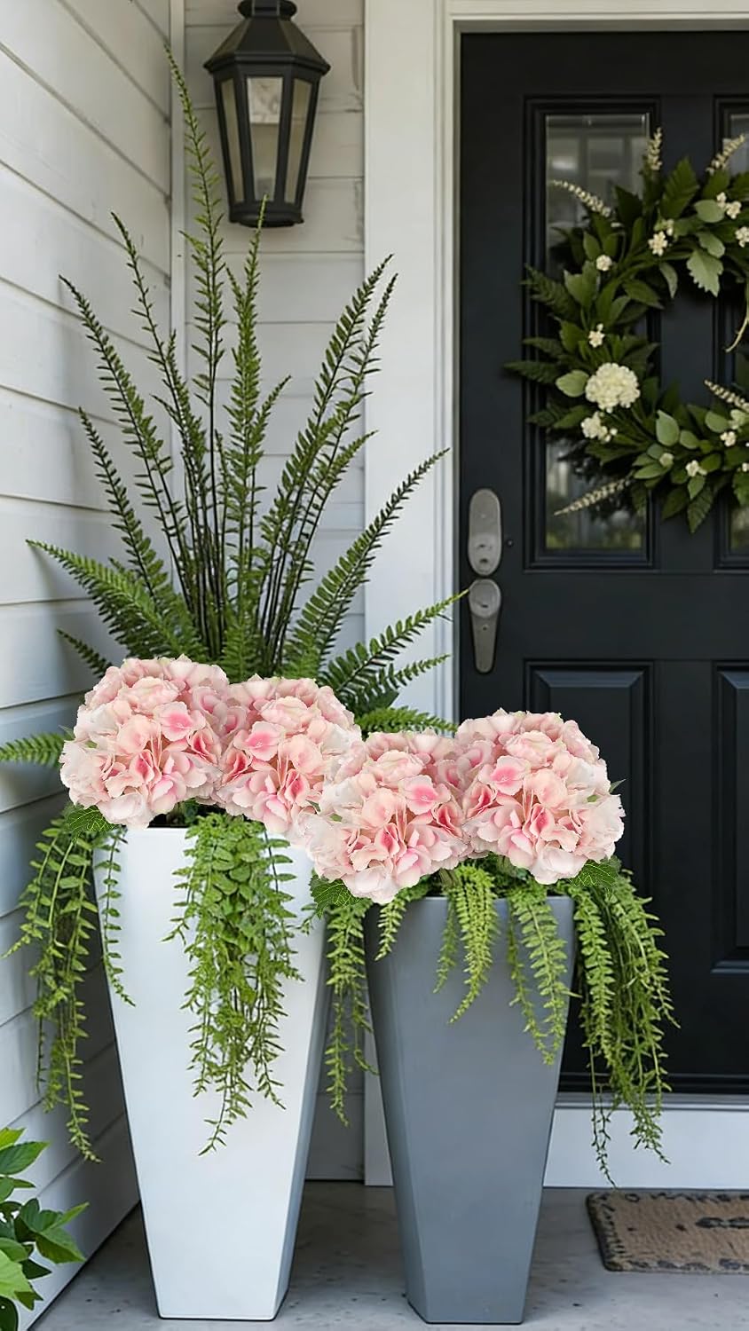 Light Pink Hydrangea Artificial Flowers 6pcs Large Real Touch Faux Hydrangeas Silk Flowers Bouquets Fake Flower with Stems for Home Decor Indoor Wedding Kitchen Centerpiece Table Decorations