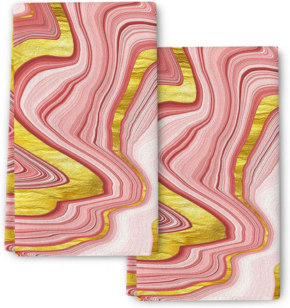 Pink Gold Marble Kitchen Towels Decorative Set of 2 16x24 Inch Rose Pink Modern Hand Towels Soft Absorbent Dish Cloths Bathroom Home Bar Marble Kitchen Decor