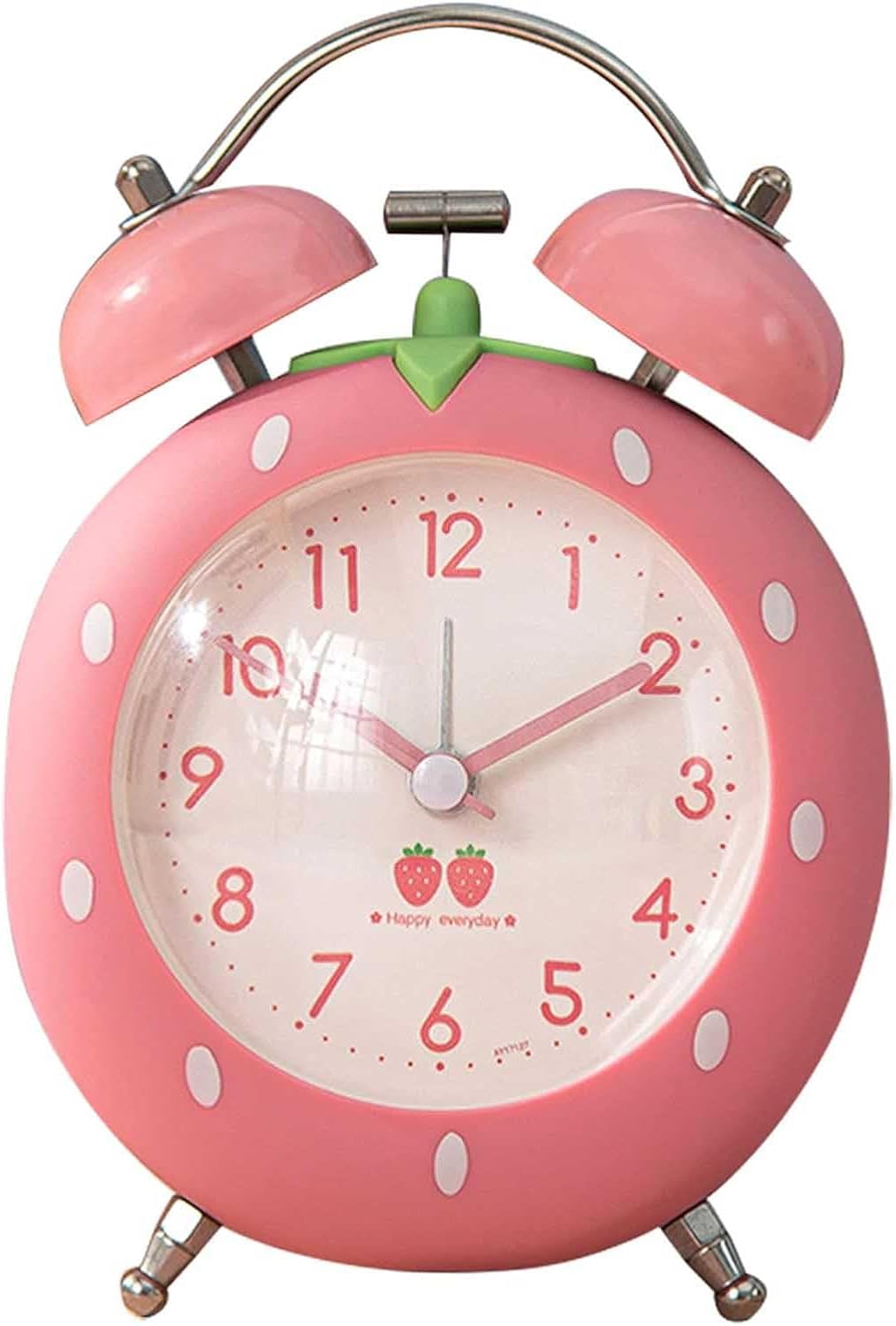 4 inches Strawberry Cute Alarm Clock for Heavy Sleepers with Backlight,Loud Twin Bell Alarm Clock for Kids, Seniors, Heavy Sleepers, Decorations for Bedroom, Living Room (Pink)