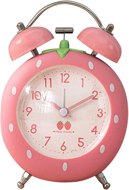 4 inches Strawberry Cute Alarm Clock for Heavy Sleepers with Backlight,Loud Twin Bell Alarm Clock for Kids, Seniors, Heavy Sleepers, Decorations for Bedroom, Living Room (Pink)