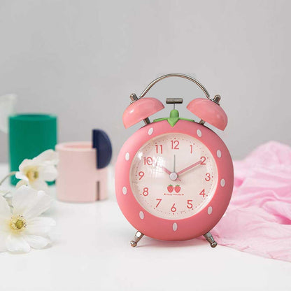 4 inches Strawberry Cute Alarm Clock for Heavy Sleepers with Backlight,Loud Twin Bell Alarm Clock for Kids, Seniors, Heavy Sleepers, Decorations for Bedroom, Living Room (Pink)